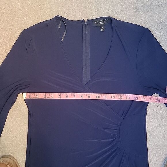 Laundry by Shelli Segal navy faux wrap dress - Picture 6 of 11